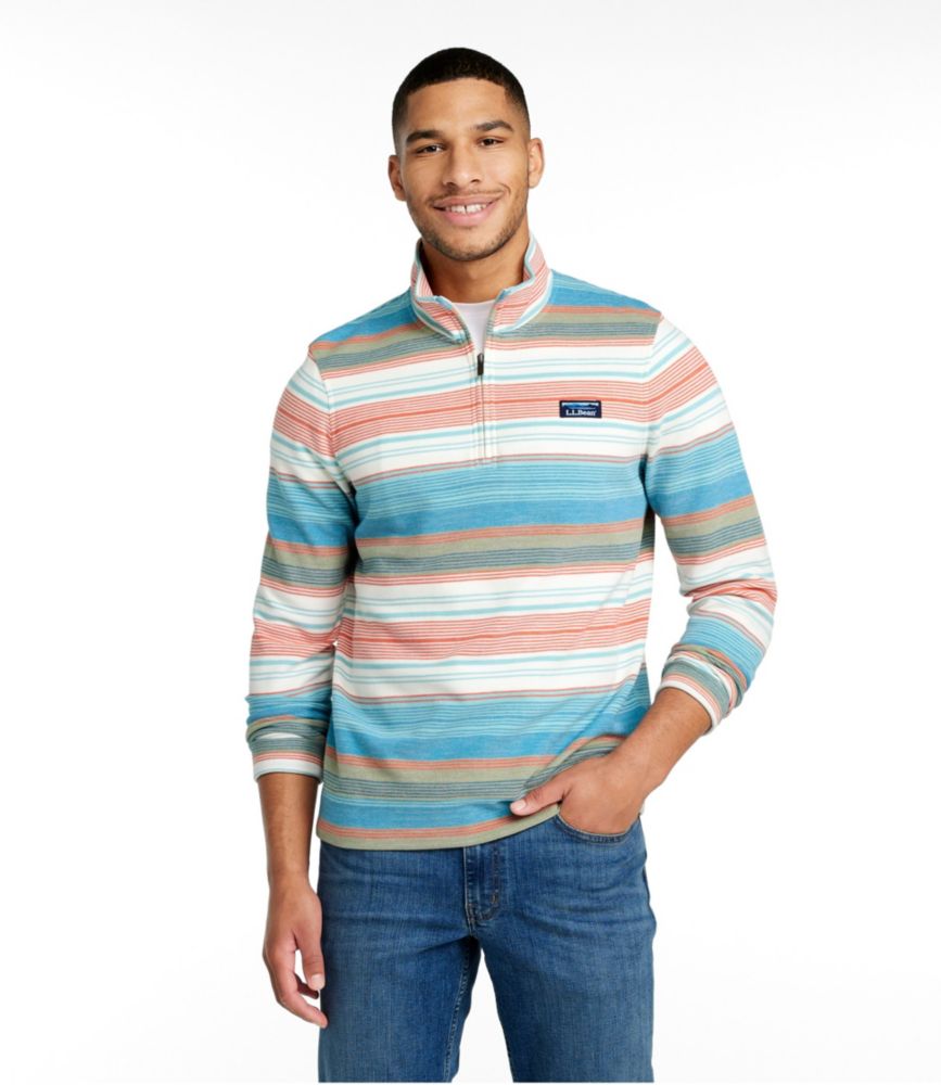 Men's Comfort Stretch Piqué Quarter Zip Pullover, Long-Sleeve, Stripe, Mid-Blue, small image number 2