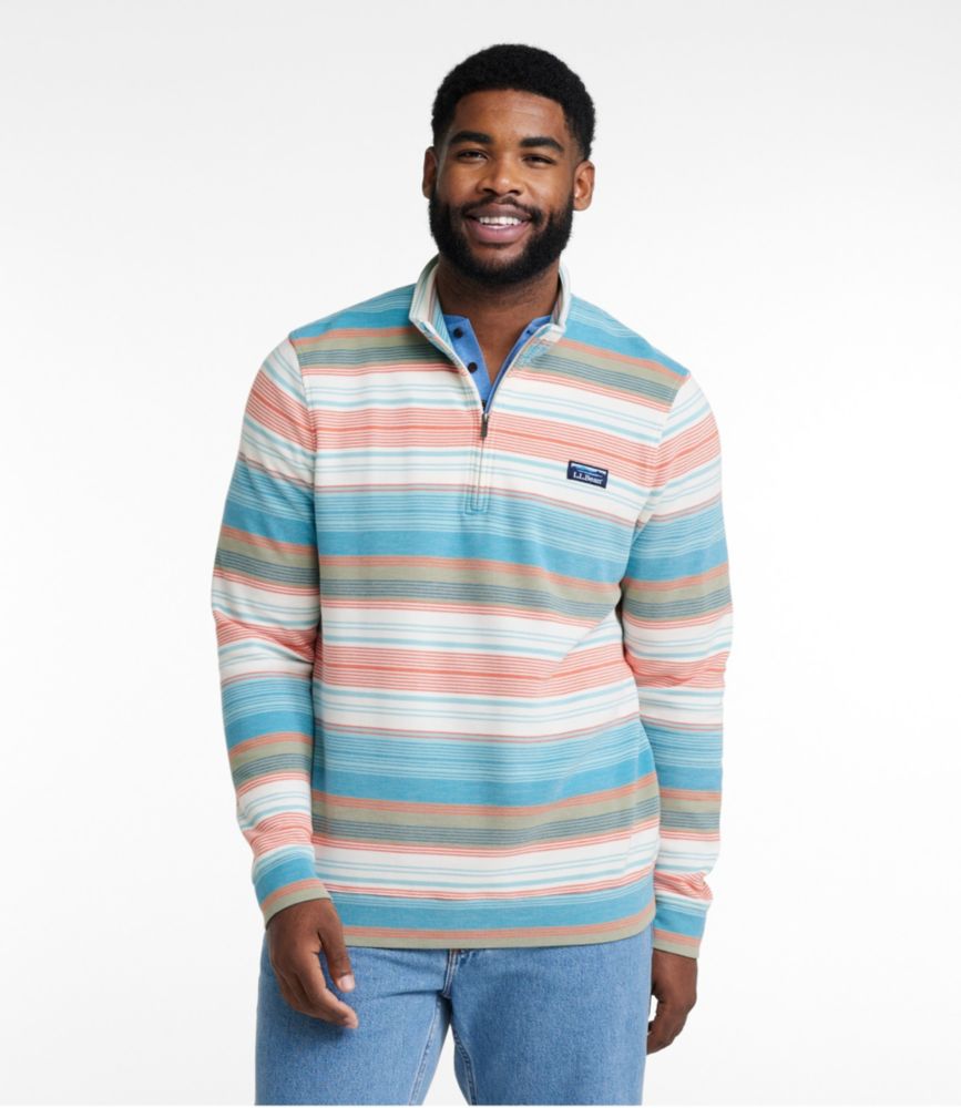 Men's Comfort Stretch Piqué Quarter Zip Pullover, Long-Sleeve, Stripe, Bright Mariner Multi, small image number 4