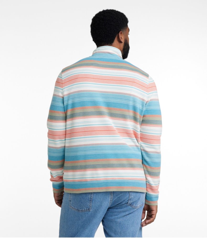 Men's Comfort Stretch Piqué Quarter Zip Pullover, Long-Sleeve, Stripe, Mid-Blue, small image number 5