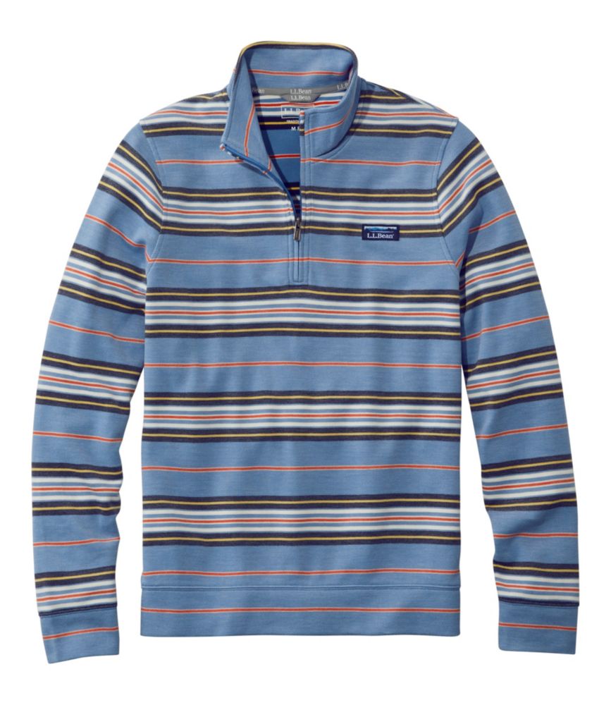 Men's Comfort Stretch Piqué Quarter Zip Pullover, Long-Sleeve, Stripe, Mid-Blue, small image number 1