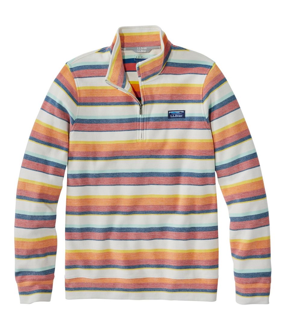 Men's Comfort Stretch Piqué Quarter Zip Pullover, Long-Sleeve, Stripe ...
