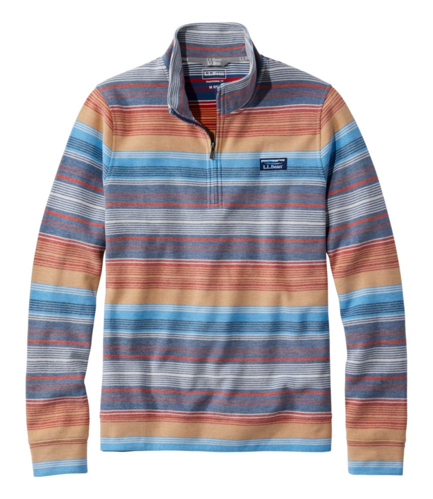 Men's Comfort Stretch Piqué Quarter Zip Pullover, Long-Sleeve, Stripe, Bright Mariner Multi, small image number 1