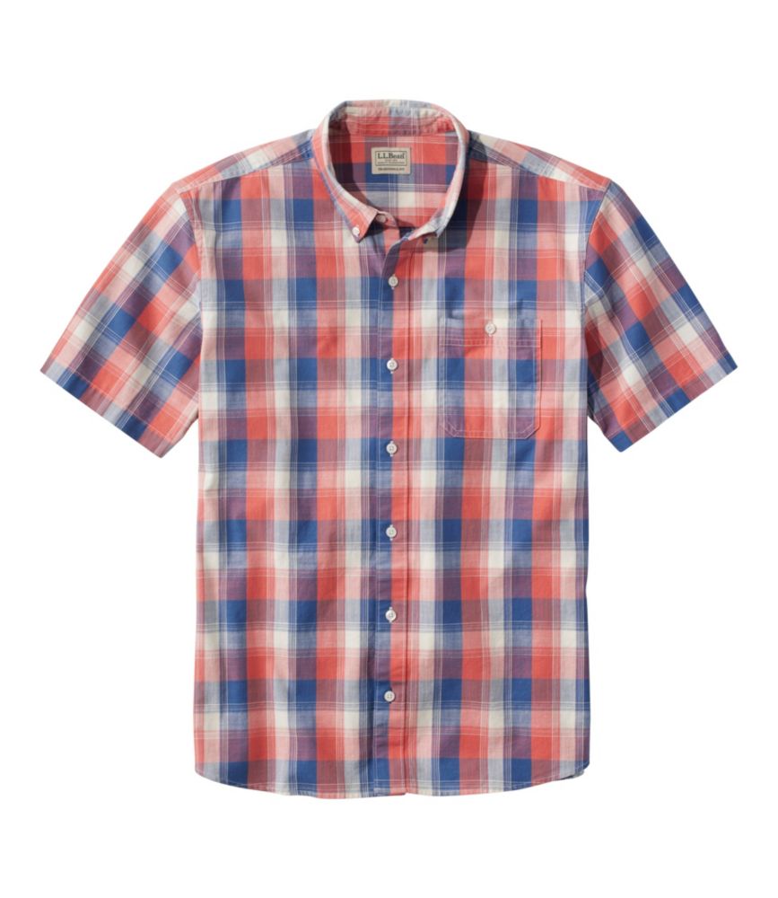 Men's Comfort Stretch® Chambray Shirt, Traditional Untucked Fit, Short-Sleeve, Plaid