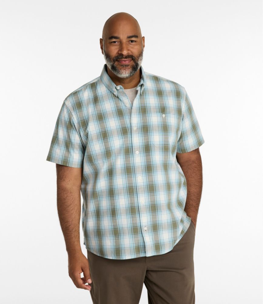 Men's Comfort Stretch® Chambray Shirt, Traditional Untucked Fit, Short-Sleeve, Plaid