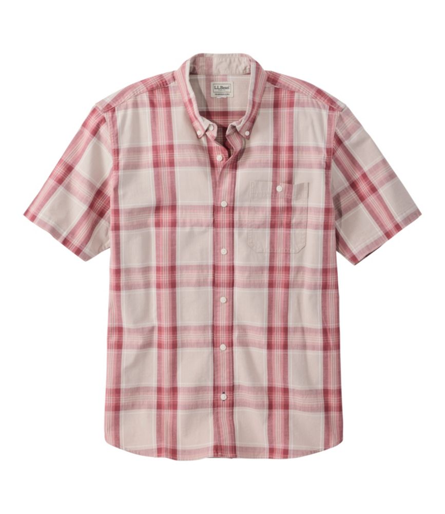 Men's Comfort Stretch® Chambray Shirt, Traditional Untucked Fit, Short-Sleeve, Plaid