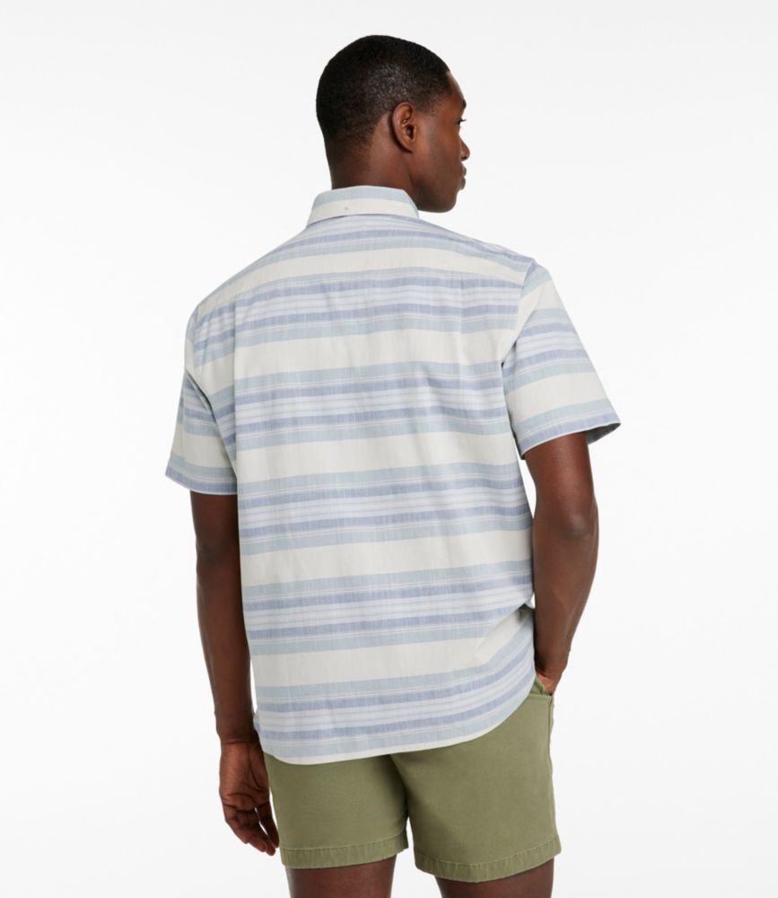 Men's Comfort Stretch Chambray Shirt, Traditional Untucked Fit, Short-Sleeve, Stripe, Foggy Blue, small image number 3