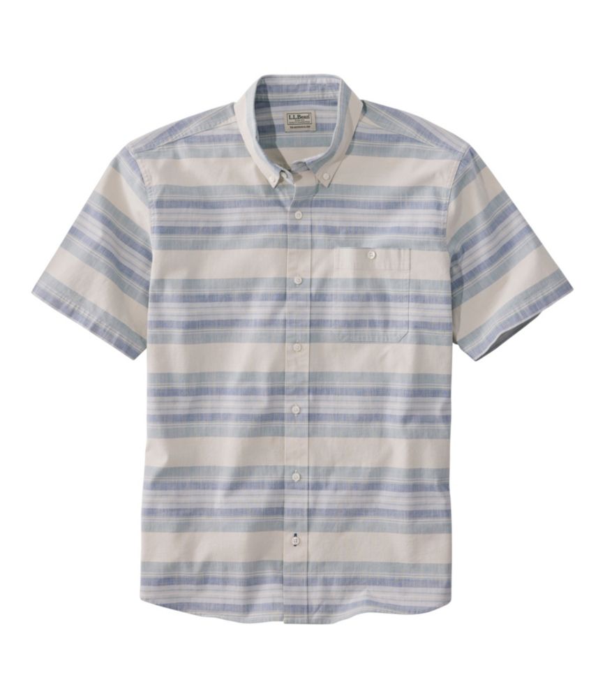 Men's Comfort Stretch Chambray Shirt, Traditional Untucked Fit, Short-Sleeve, Stripe