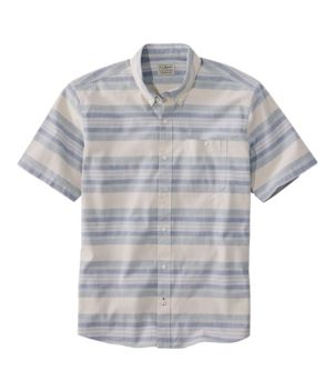 Men's Comfort Stretch Chambray Shirt, Traditional Untucked Fit, Short-Sleeve, Stripe