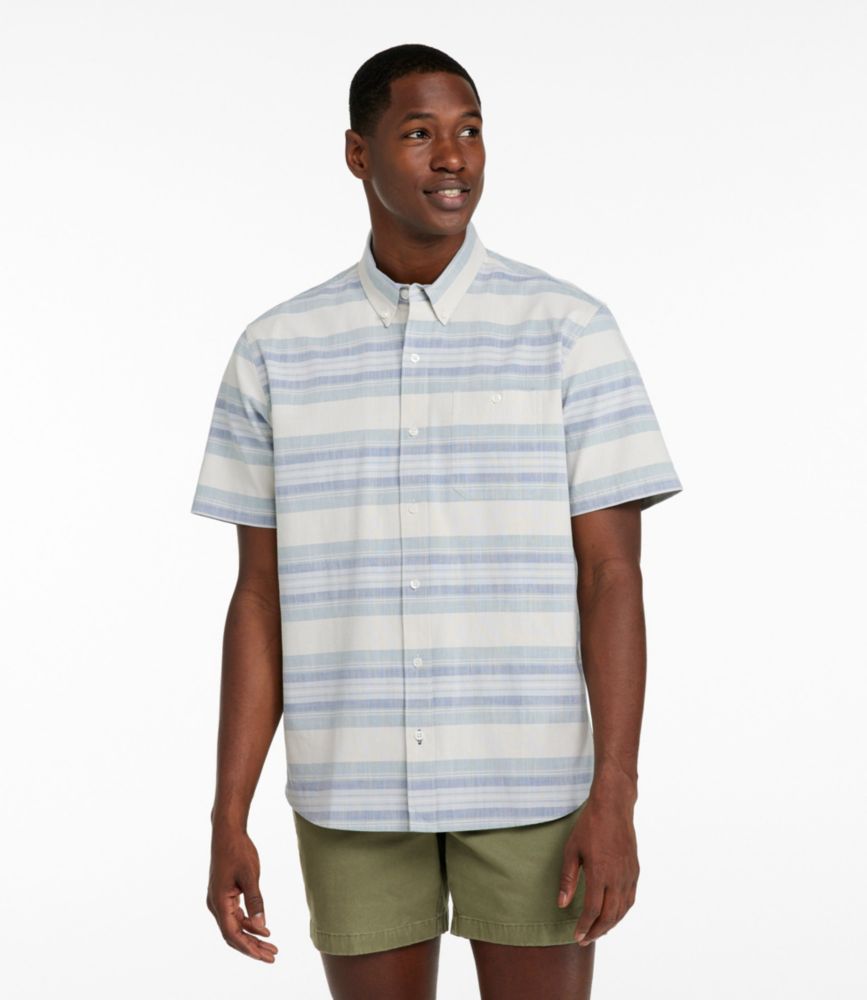 Men's Comfort Stretch Chambray Shirt, Traditional Untucked Fit, Short-Sleeve, Stripe