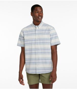 Men's Comfort Stretch Chambray Shirt, Traditional Untucked Fit, Short-Sleeve, Stripe