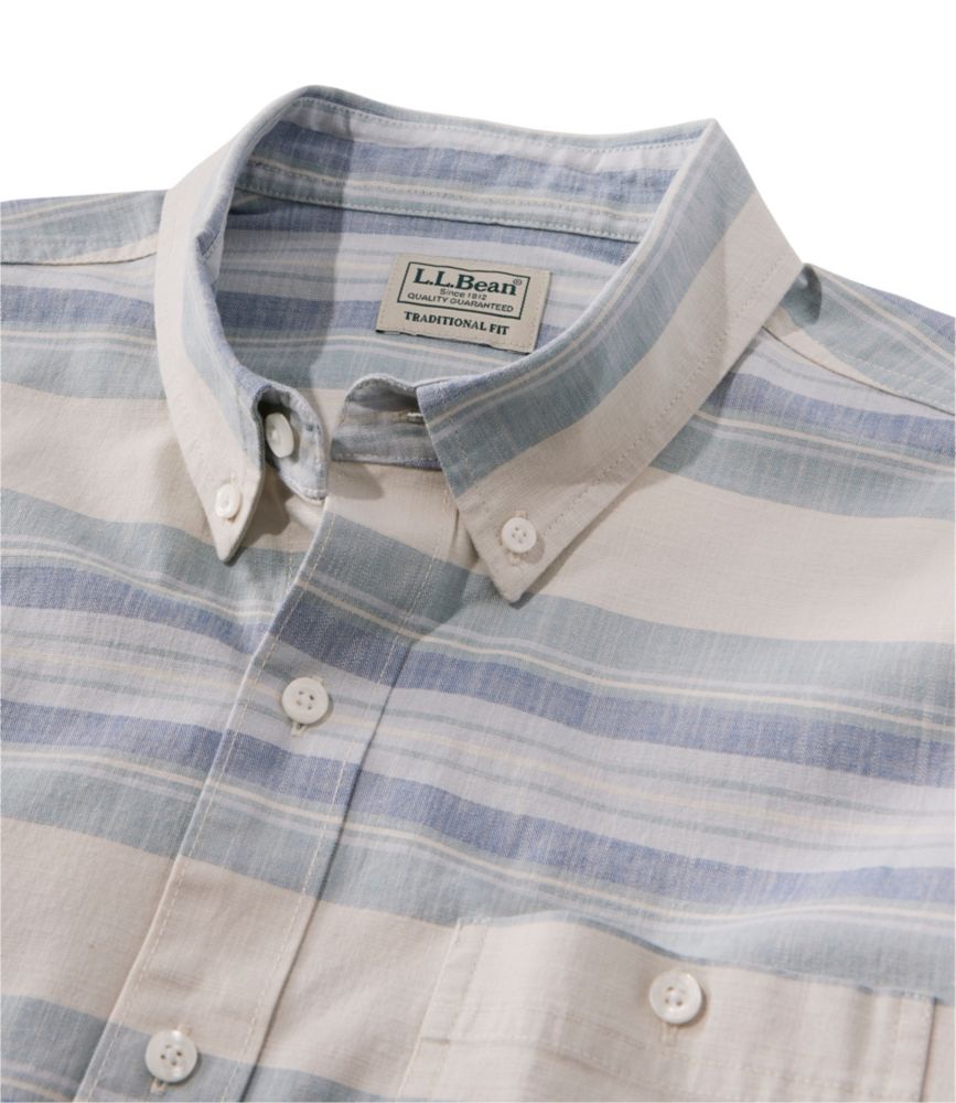 Men's Comfort Stretch Chambray Shirt, Traditional Untucked Fit, Short-Sleeve, Stripe