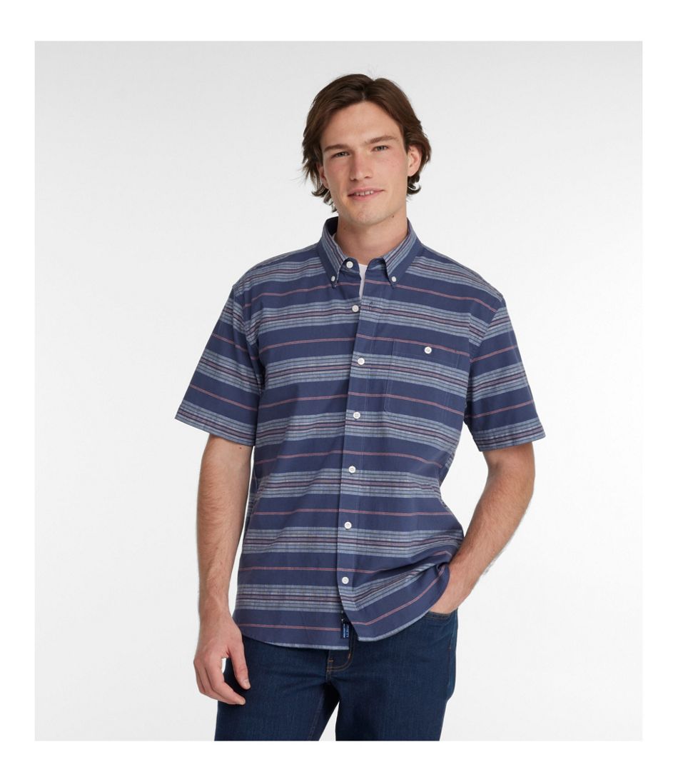 Men's Comfort Stretch Chambray Shirt, Traditional Untucked Fit,  Short-Sleeve