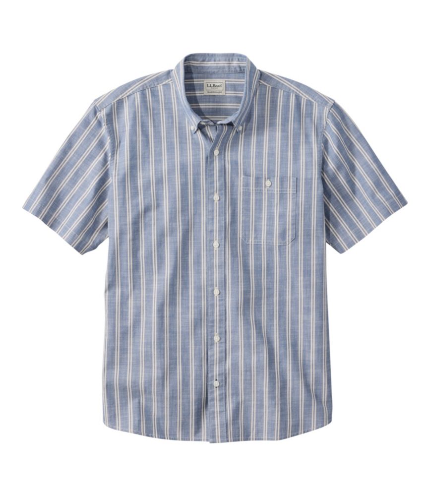 Men's Comfort Stretch Chambray Shirt, Traditional Untucked Fit, Short-Sleeve, Stripe