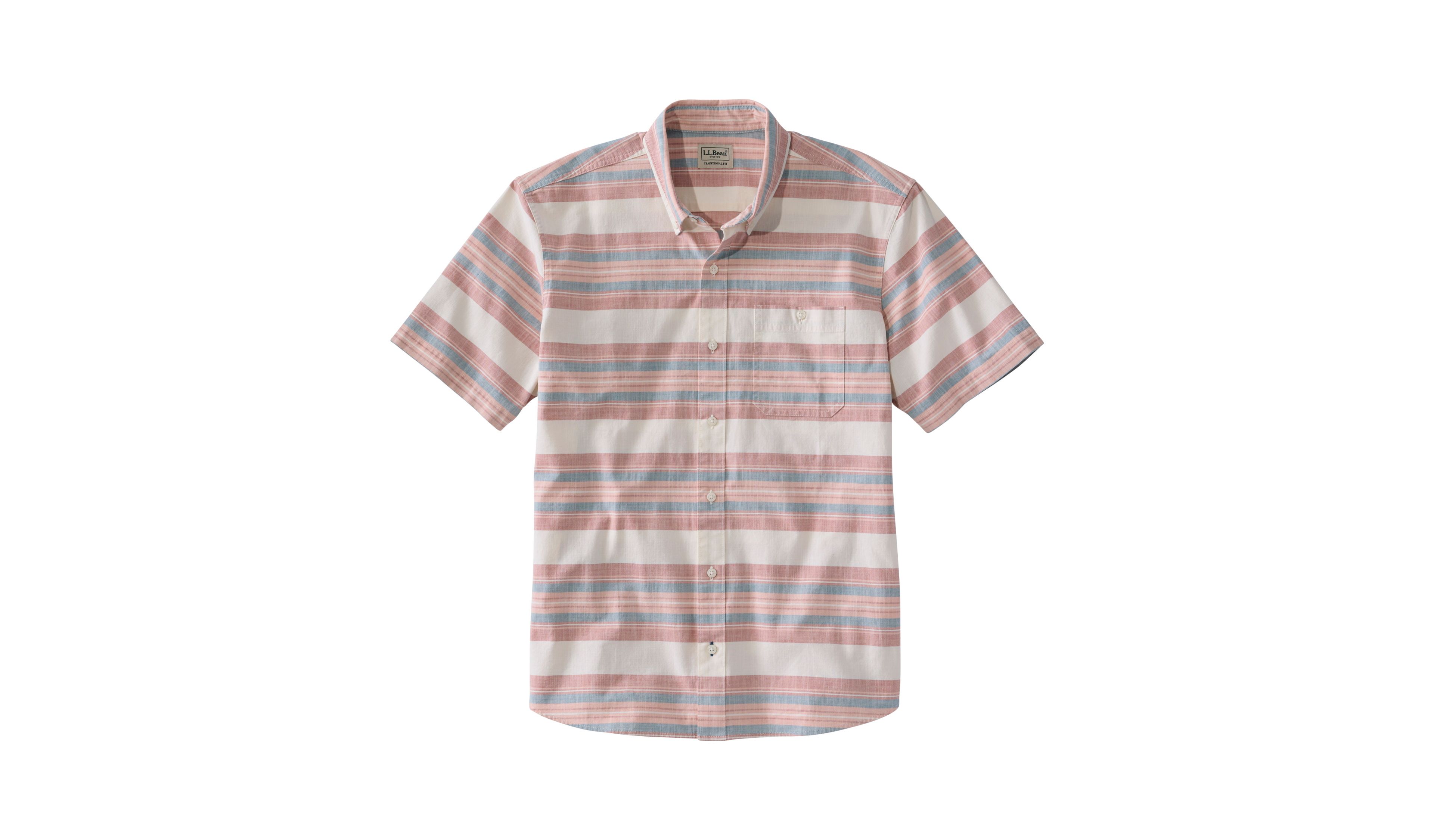 Men's Comfort Stretch Chambray Shirt, Traditional Untucked Fit, Short-Sleeve, Stripe