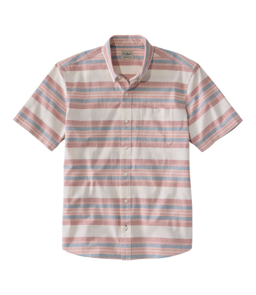 Men's Comfort Stretch Chambray Shirt, Traditional Untucked Fit, Short-Sleeve, Stripe
