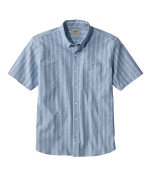 Men's Comfort Stretch Chambray Shirt, Traditional Untucked Fit, Short-Sleeve, Stripe