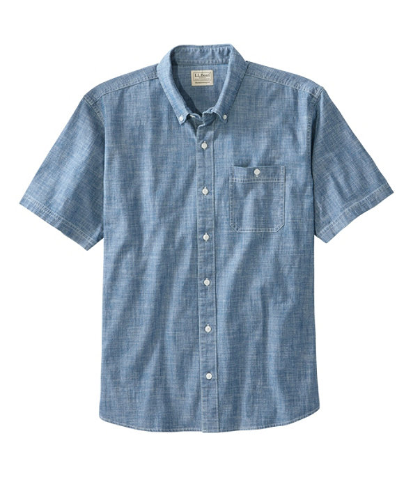 Men's Comfort Stretch Chambray Shirt, Short-Sleeve, Indigo, large image number 0