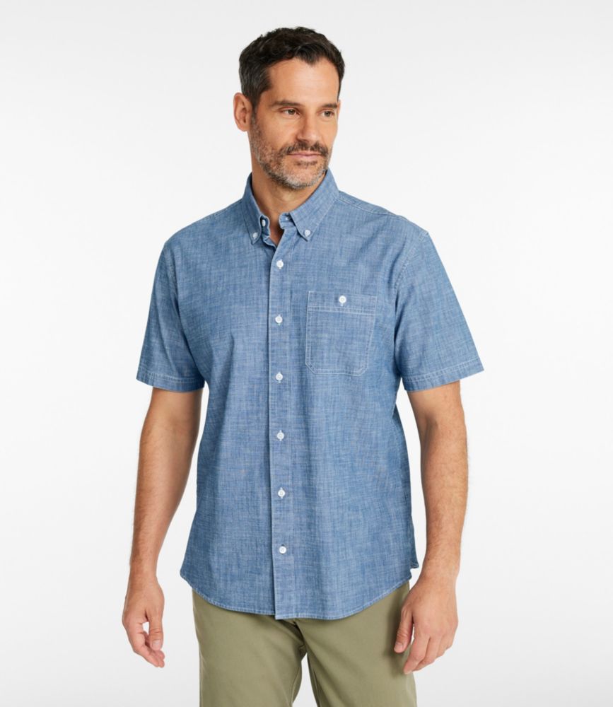 Men's Comfort Stretch® Chambray Shirt, Traditional Untucked Fit, Short-Sleeve