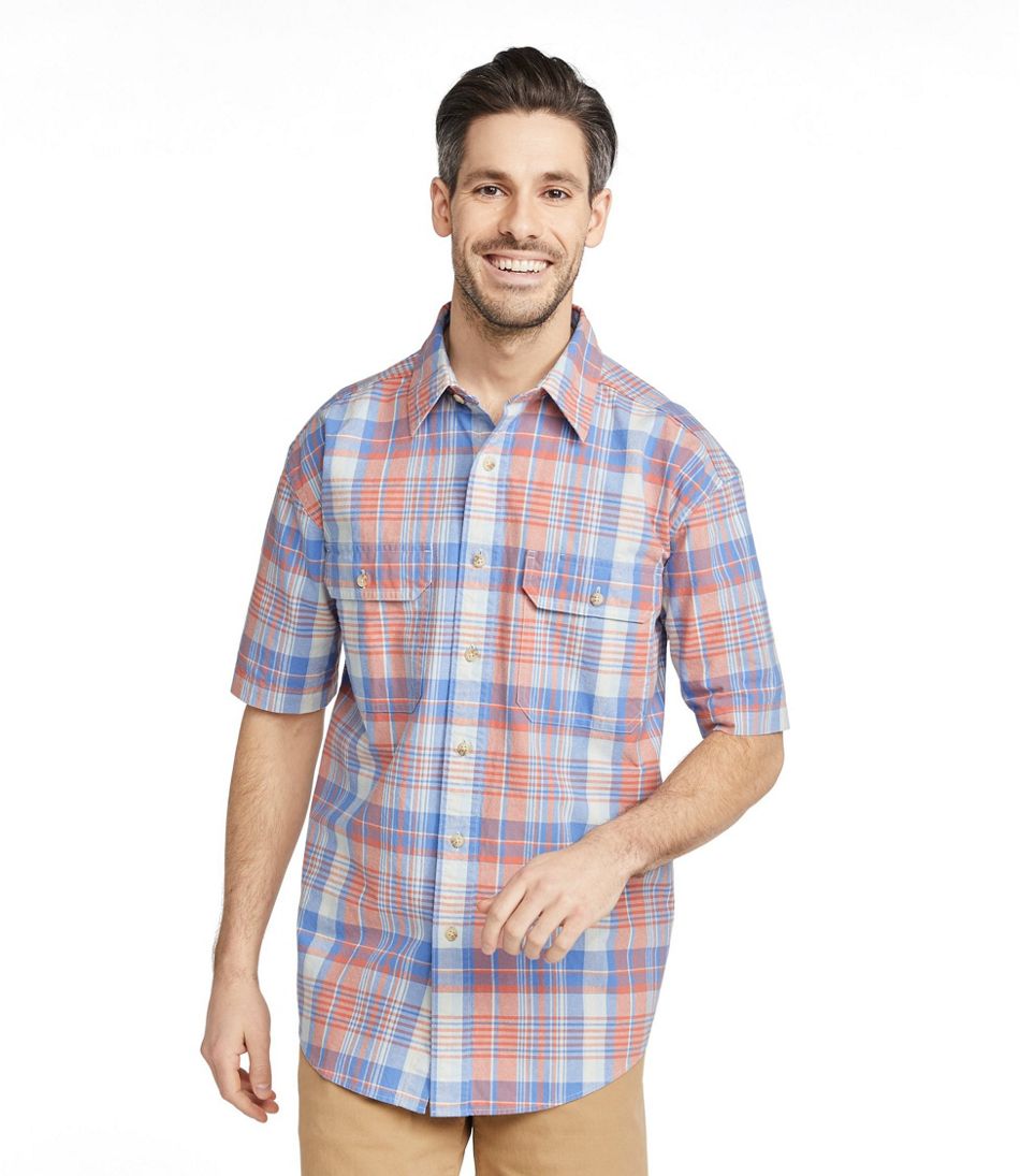 Men's Sunwashed Canvas Shirt, Short-Sleeve, Traditional Fit, Plaid ...