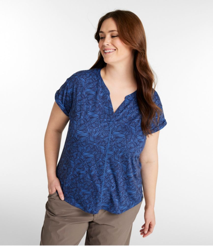 Women's Streamside Tee, Short-Sleeve Splitneck Print, Darkest Navy Botanical, small image number 2