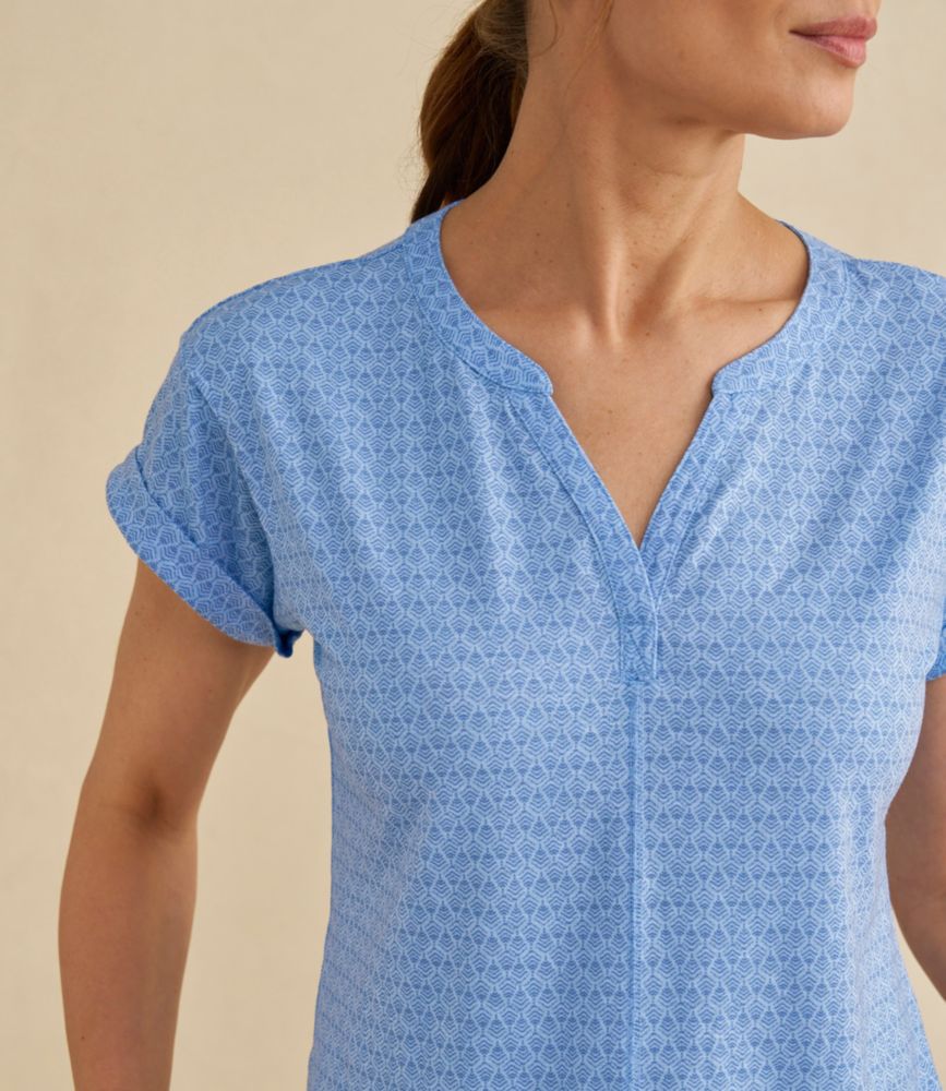 Women's Streamside Tee, Short-Sleeve Splitneck Print, Dark Rose Woodcut, small image number 6