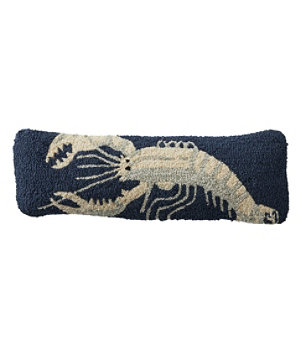 Wool Hooked Throw Pillow, White Lobster, 8" x 24"