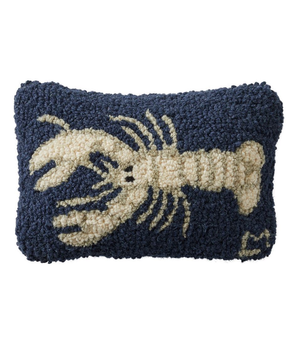 Wool Hooked Throw Pillow, White Lobster, 8" x 12"