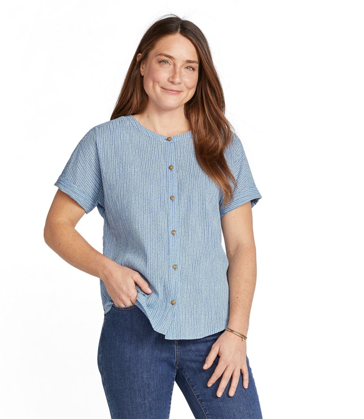 Women's Soft Organic Cotton Crinkle Shirt, Short-Sleeve Print