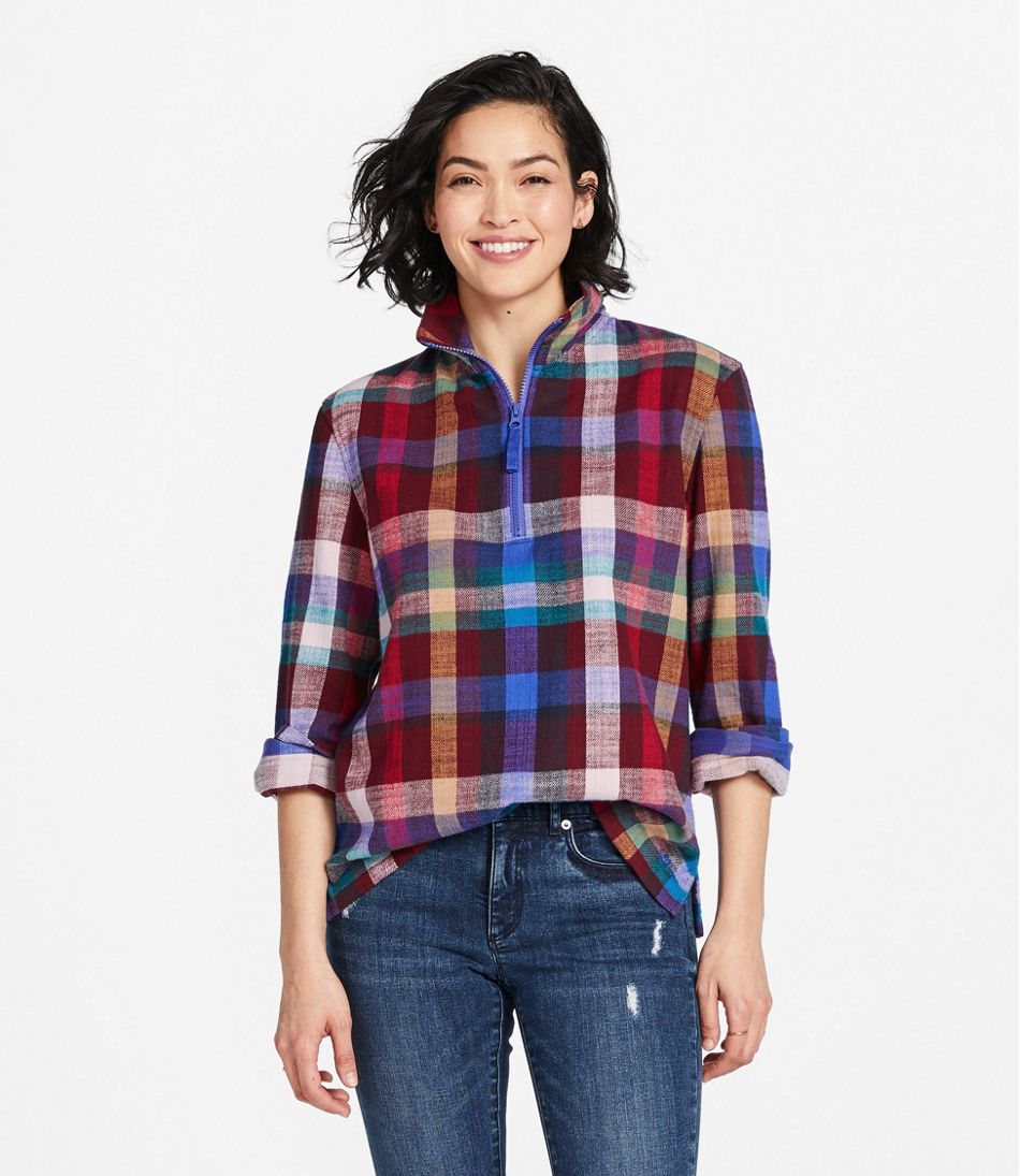 Women's Signature Heritage Textured Flannel Shirt, Quarter-Zip