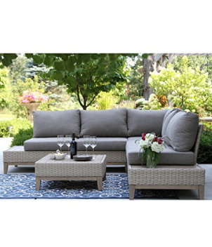 Weather-Resistant Wicker 98" x 98" Sectional and Coffee Table Set