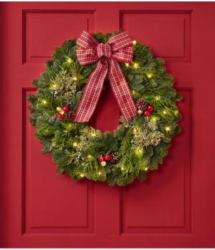 Tartan Lighted Wreath, 24"