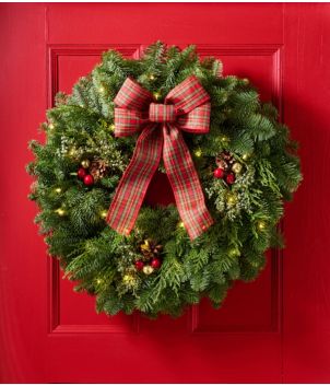 Tartan Lighted Wreath, 24"