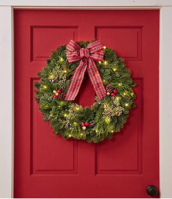 Tartan Lighted Wreath, One Color, large image number 1