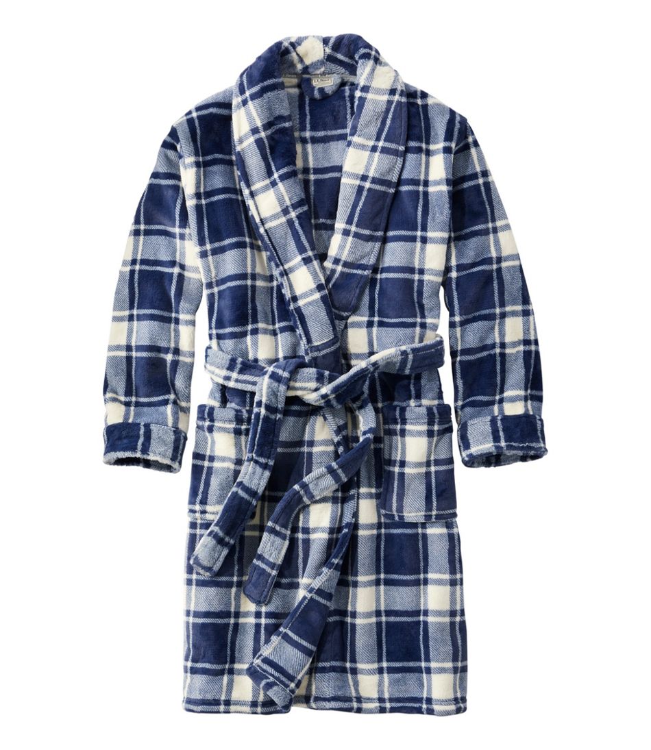 Men's Wicked Plush Robe Classic Navy Plaid Medium, Fleece | L.L.Bean
