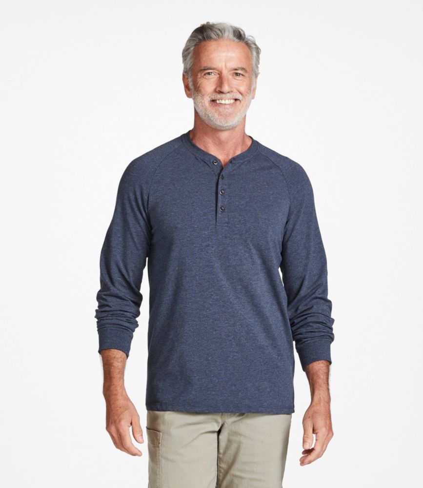 Men's Comfort Stretch Pima Tee Shirt, Long-Sleeve Henley, Gray Heather, small image number 2