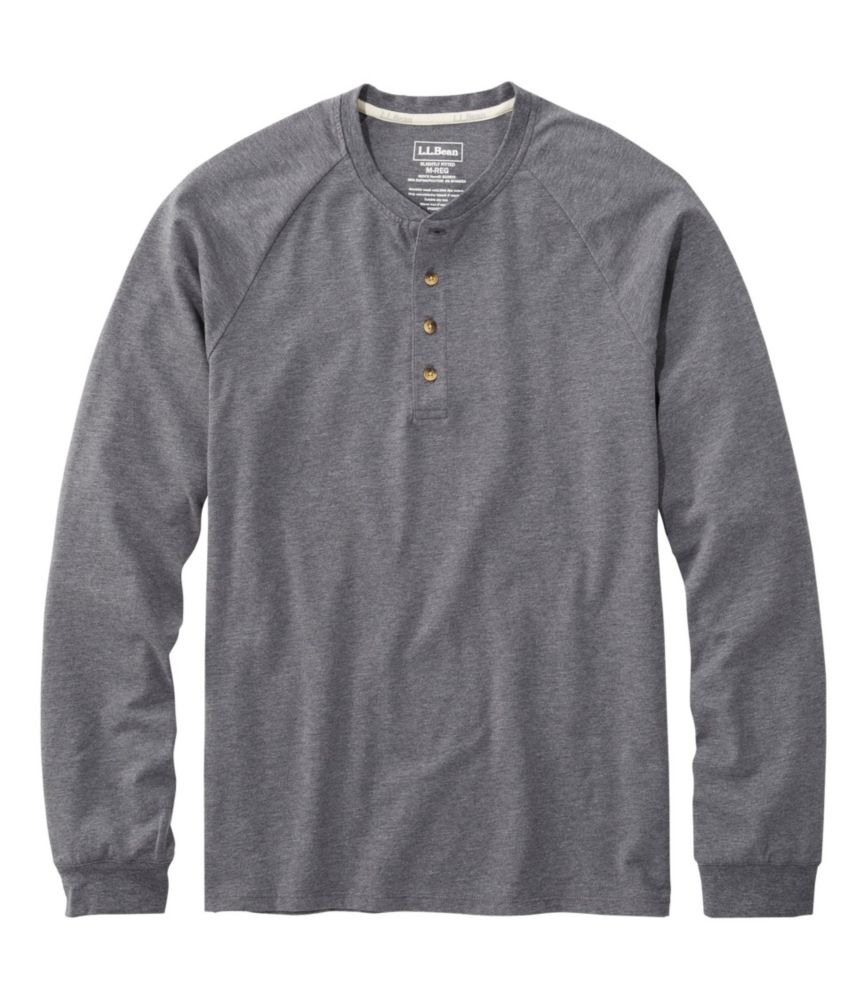 Men's Comfort Stretch Pima Tee Shirt, Long-Sleeve Henley, Gray Heather, small image number 1