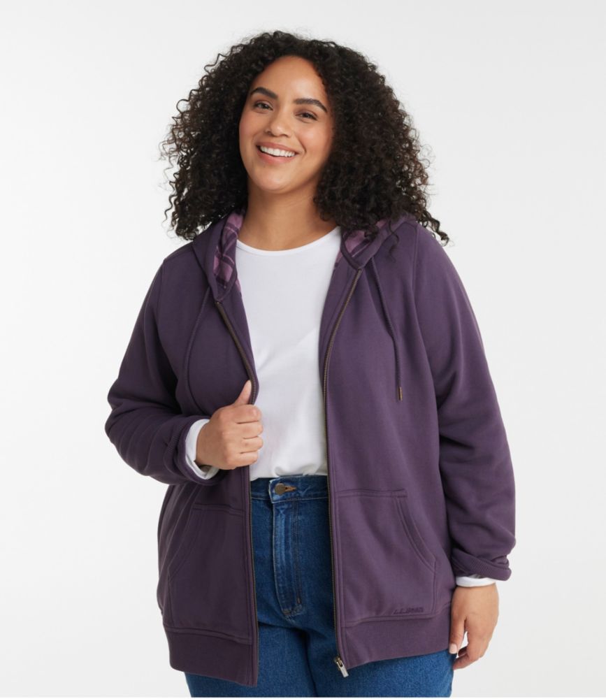 Women's L.L.Bean 1912 Sweatshirt, Flannel-Lined Hoodie, Cream/Cream Plaid, small image number 2