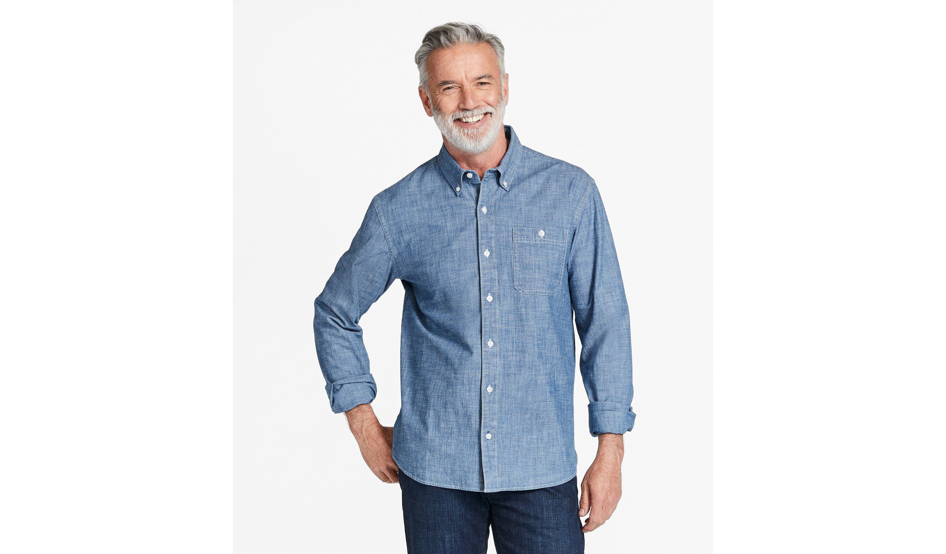Men's Comfort Stretch® Chambray Shirt, Traditional Fit, Long-Sleeve