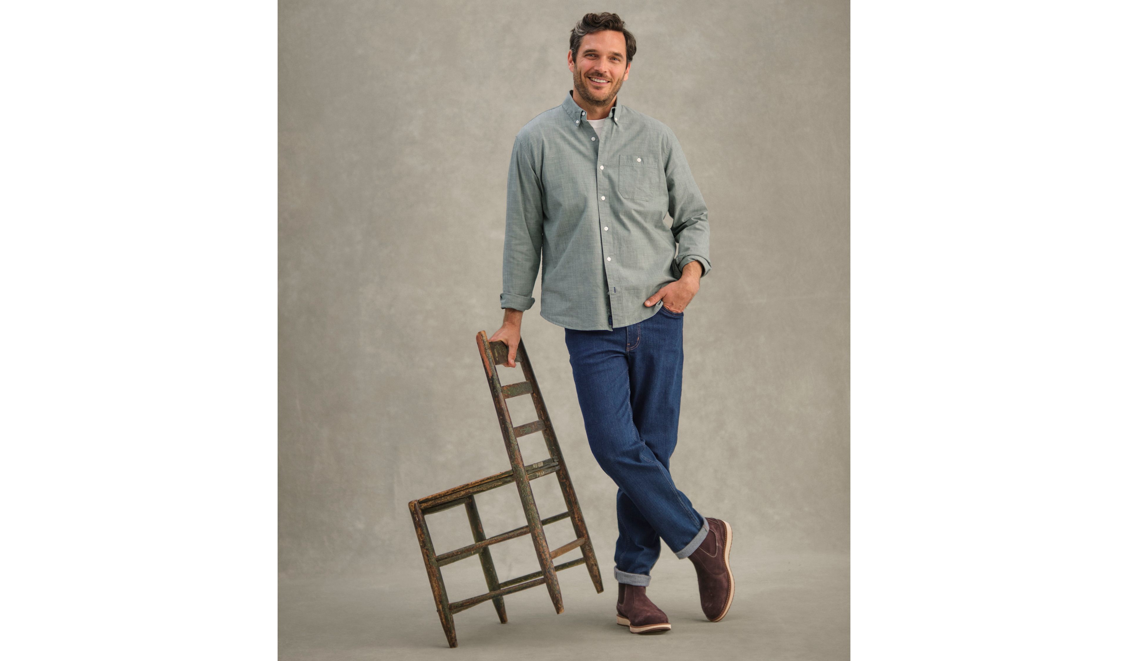 Men's Comfort Stretch® Chambray Shirt, Traditional Fit, Long-Sleeve