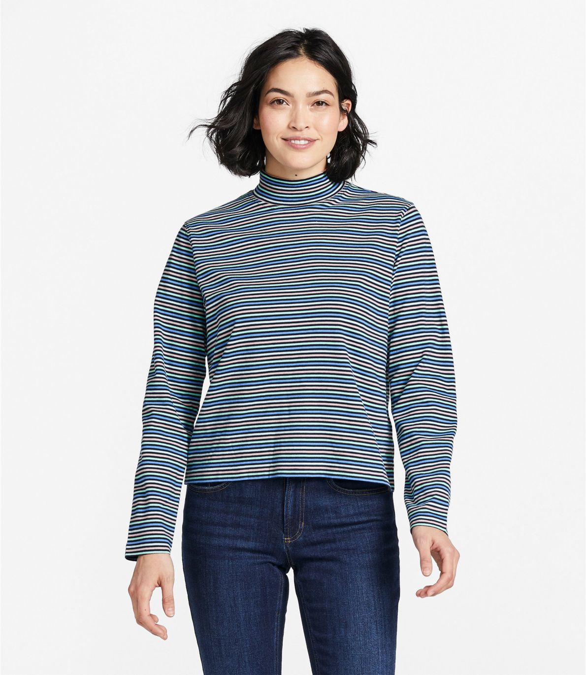 Women's Saturday T-Shirt, Long-Sleeve Mockneck Stripe
