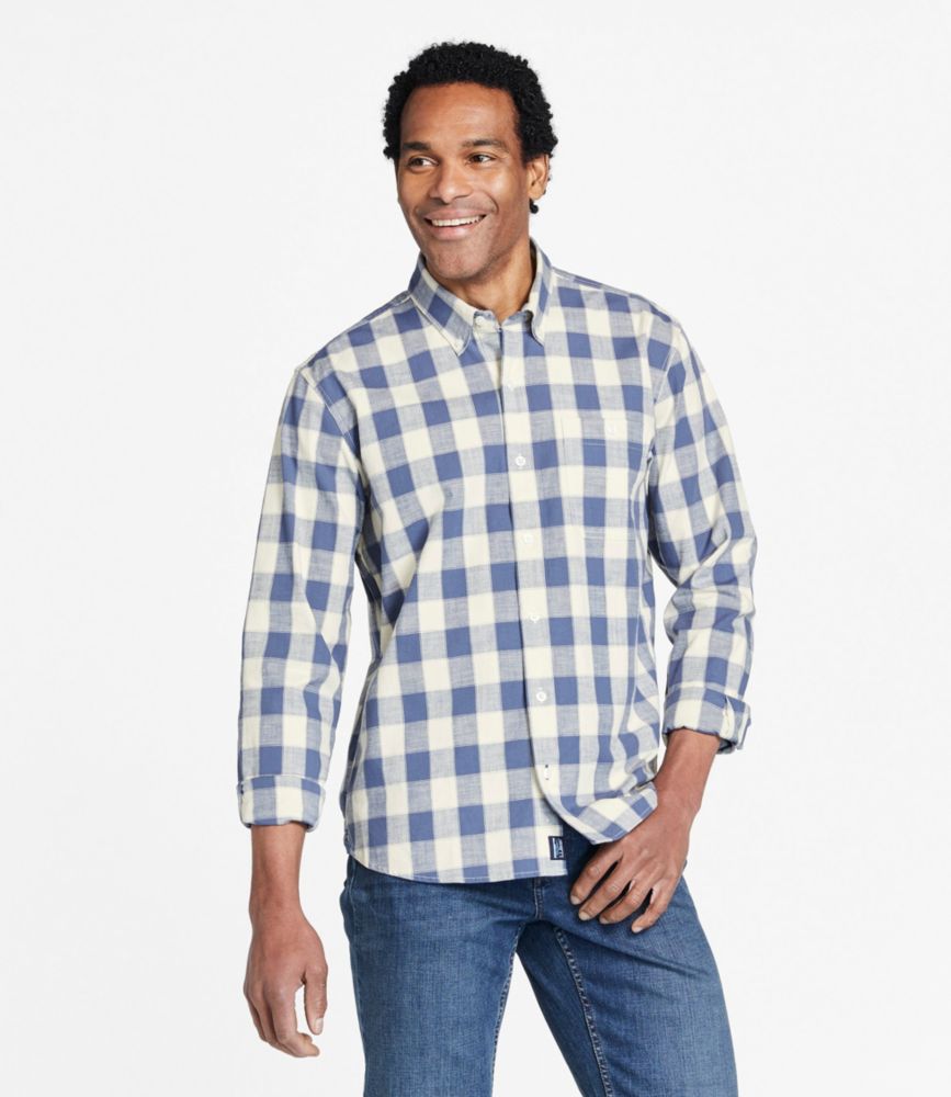 Men's Comfort Stretch Chambray Shirt, Traditional Untucked Fit, Long-Sleeve, Print, Bright Mariner, small image number 2