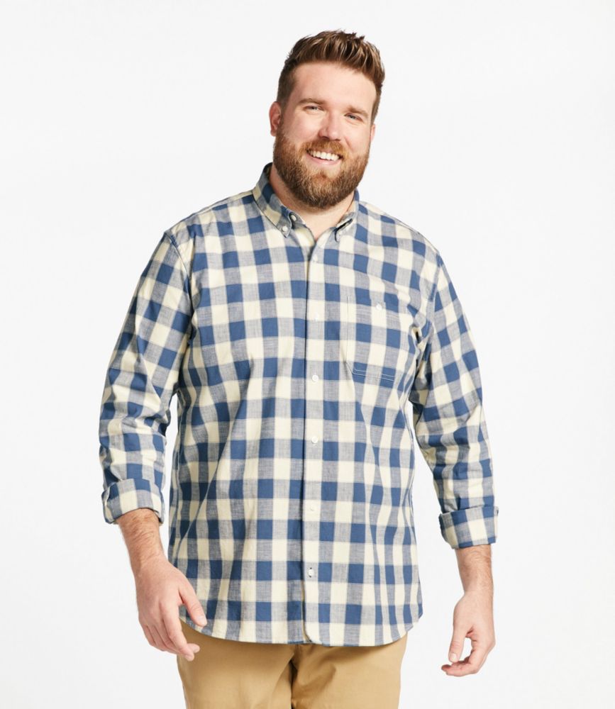 Men's Comfort Stretch Chambray Shirt, Traditional Untucked Fit, Long-Sleeve, Print, Faded Orange, small image number 4