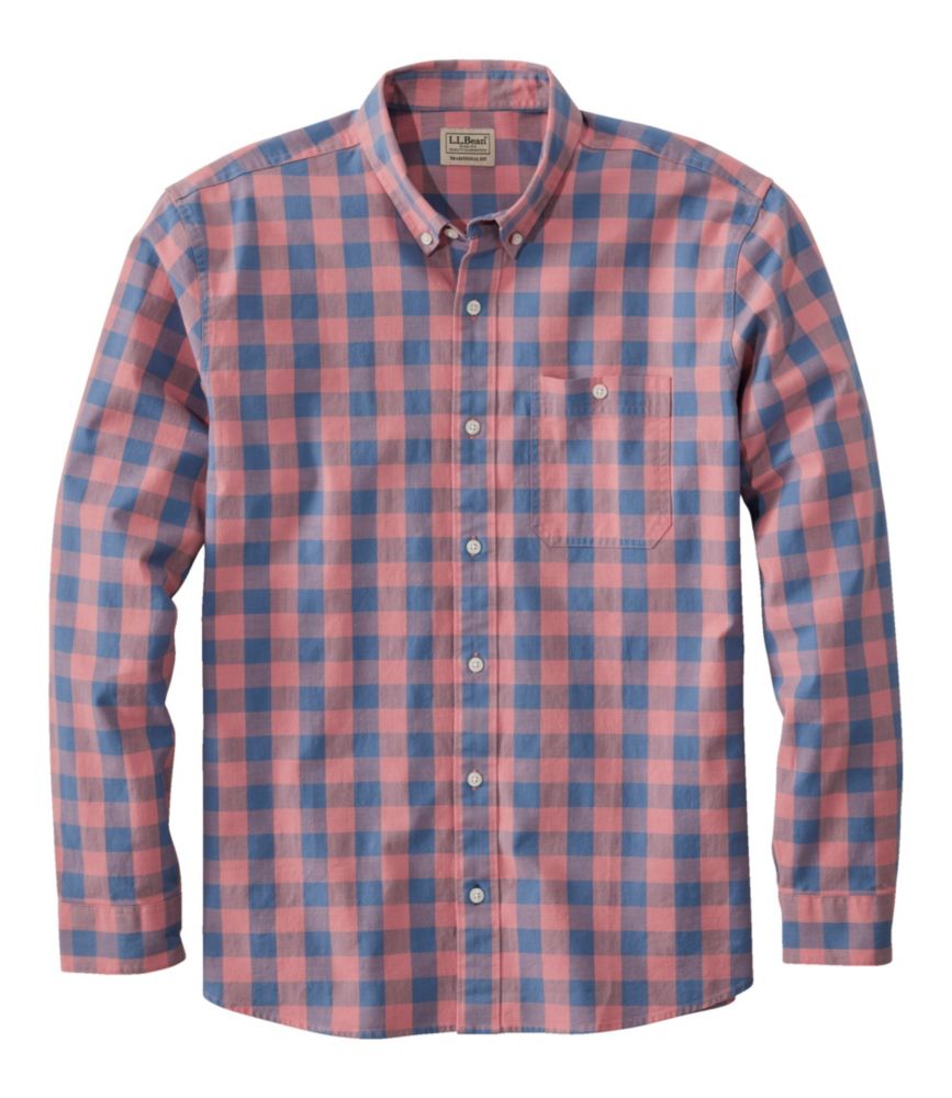 Men's Comfort Stretch Chambray Shirt, Traditional Untucked Fit, Long-Sleeve, Print, Dark Salmon, small image number 1