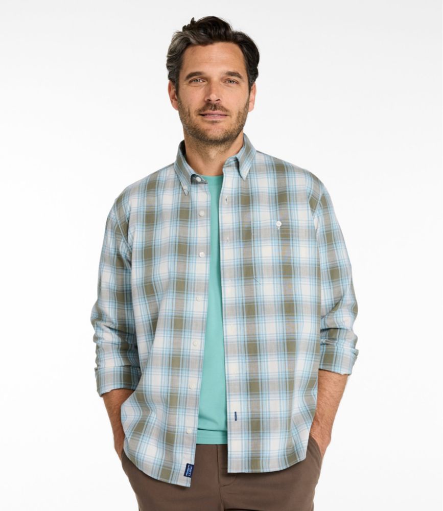 Men's Comfort Stretch® Chambray Shirt, Traditional Untucked Fit, Long-Sleeve, Print