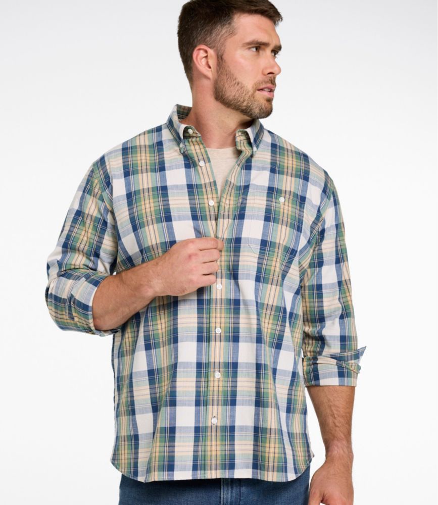 Men's Comfort Stretch® Chambray Shirt, Traditional Untucked Fit, Long-Sleeve, Print
