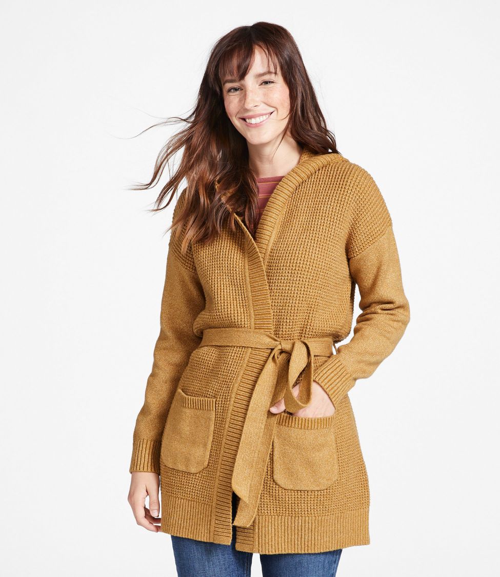 Women's All-Day Waffle Sweater, Hooded Wrap Cardigan at L.L. Bean