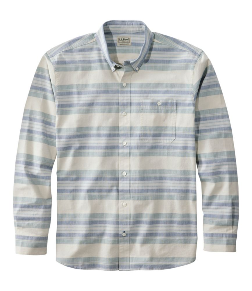 Men's Comfort Stretch Chambray Shirt, Traditional Untucked Fit, Long-Sleeve, Stripe