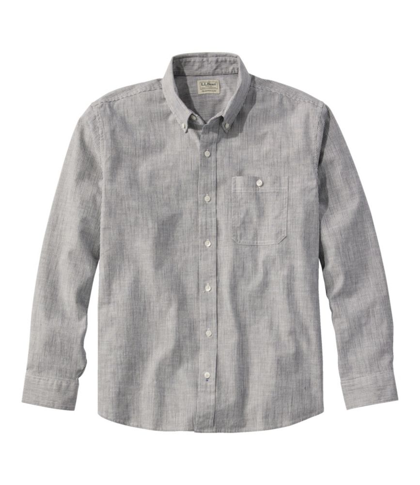 Men's Comfort Stretch Chambray Shirt, Traditional Untucked Fit, Long-Sleeve, Stripe