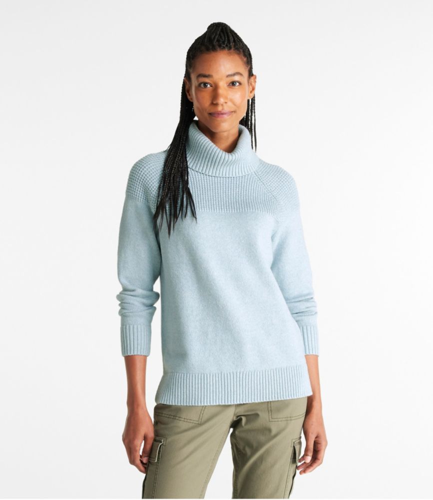 Women's All-Day Waffle Sweater, Turtleneck, Light Saddle, small image number 2