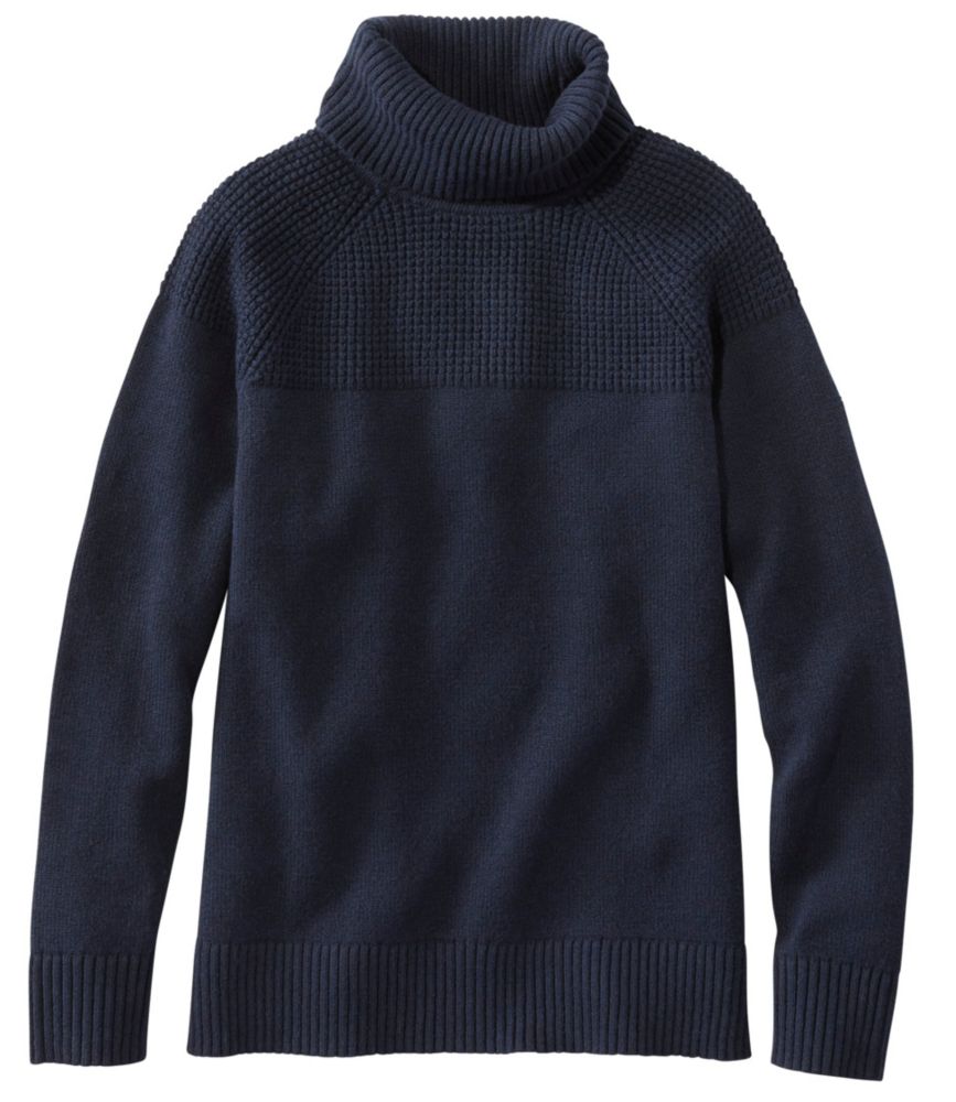 Women's All-Day Waffle Sweater, Turtleneck, Classic Navy, small image number 1